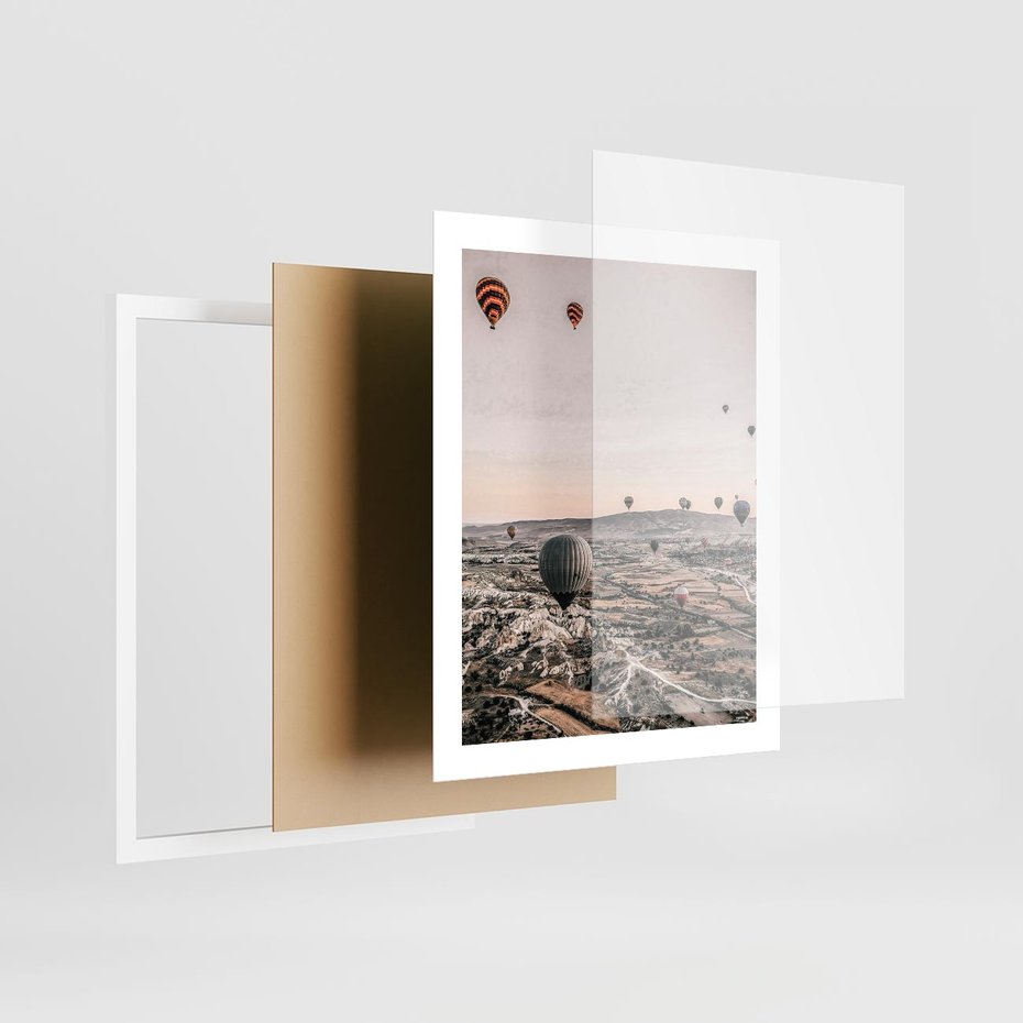 Plakat w ramie 40x50 - Wolność w Powietrzu - balony latające nas pustynnym krajbrazem, balony do latania - rama biała