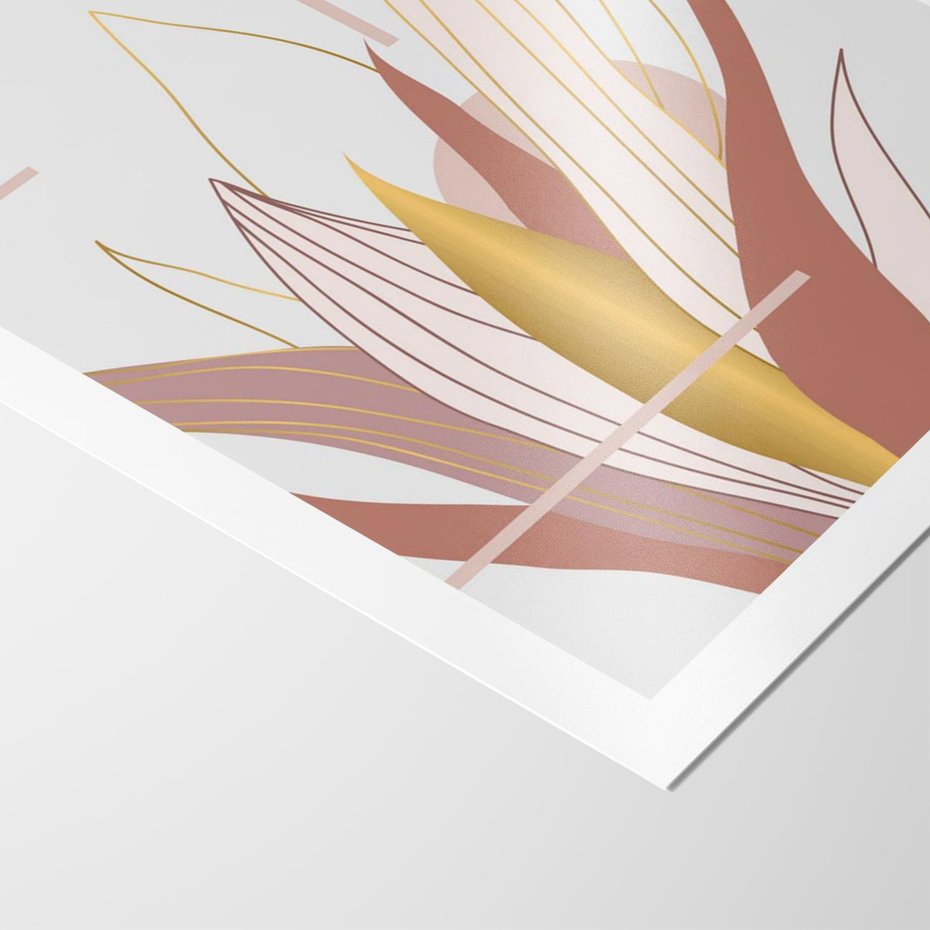 Plakat bez ramy 40x50 - Złota Grafika Liści: Wyjątkowa Dekoracja - liście, złoto