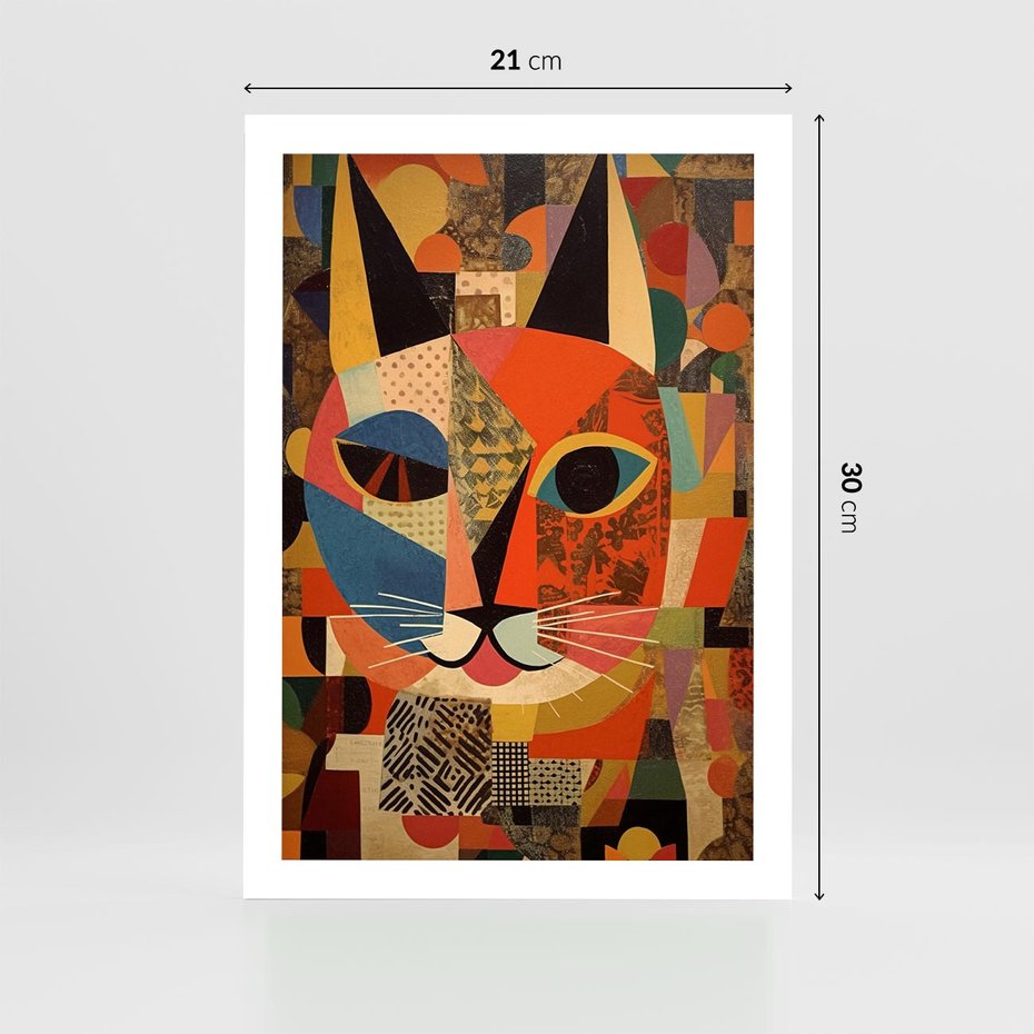 Plakat bez ramy 21x30 - Impresje Nieznanych Odniesień - abstrakcyjny obraz olejny, kot