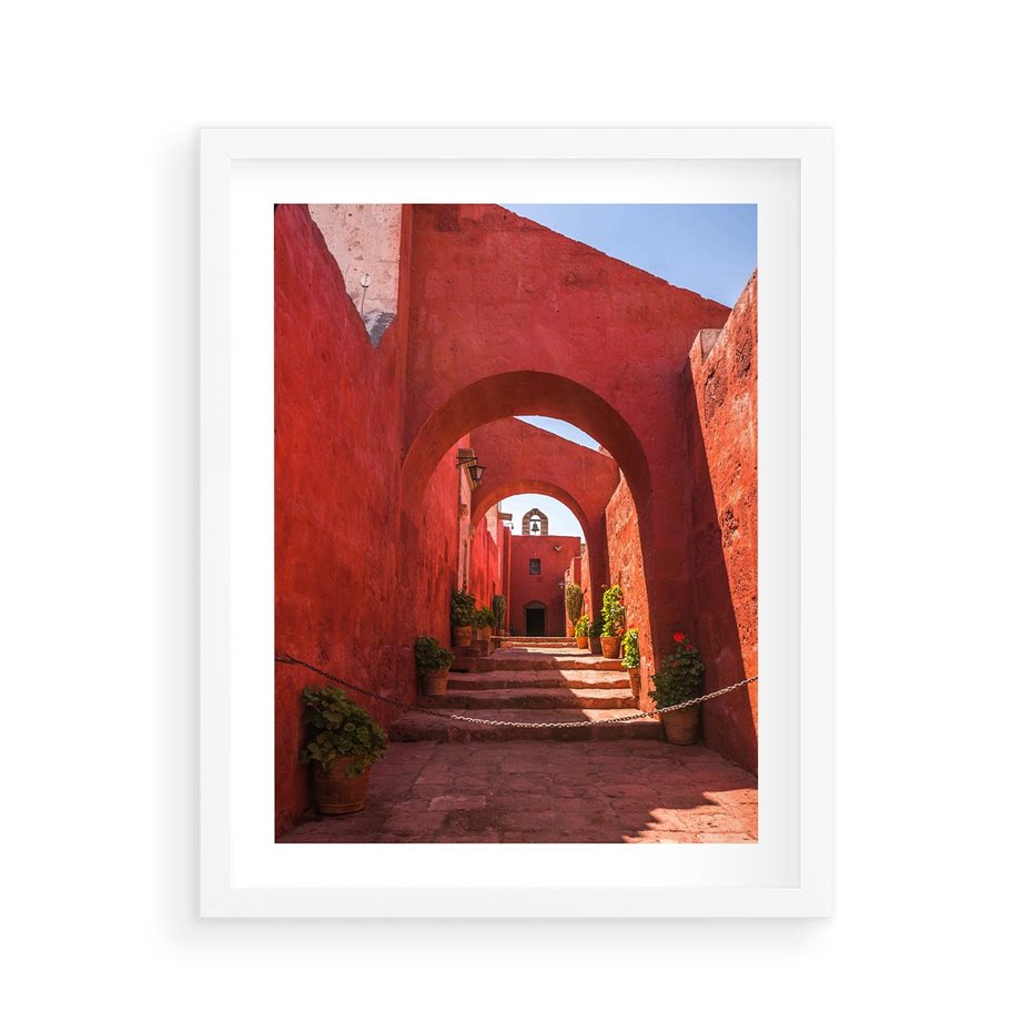 Plakat w ramie 40x50 - Perspektywa Uliczki - uliczka, perspektywa - rama biała