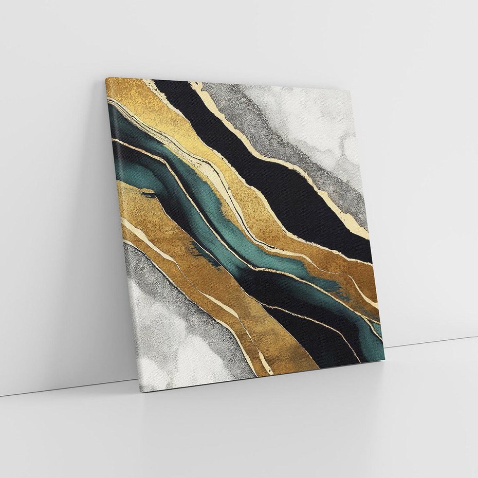 Obraz na płótnie 70x70 - Refrakcje płynącej rzeczywistości - jak marmurowa rzeka, linie złota