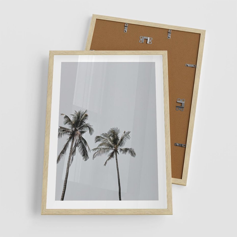 Plakat w ramie 50x70 - Tropikalny Raj: Palmy i Niebo - palmy, niebo - rama drewno