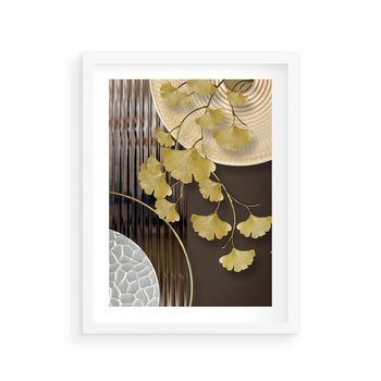 Plakat w ramie 30x40 - Magia Jesieni - złote, liście - rama biała