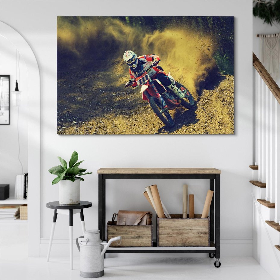 Obraz na płótnie 70x50 - Ekscytujące Skoki na Crossowym Motocyklu - cross, motocykl