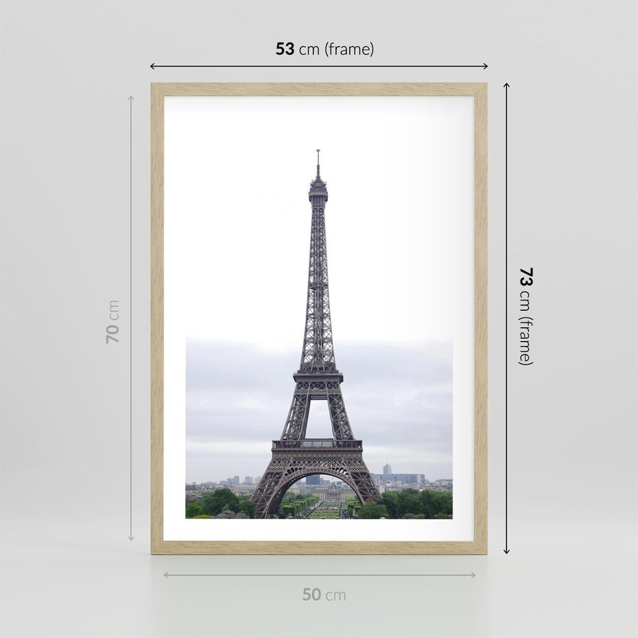 Plakat w ramie 50x70 - Eiffla w mglistym świetle - Eiffla, Paryż - rama drewno