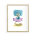 Plakat w ramie 40x50 - Taniec Akwarelowych Kresek - akwarelowe plamy w odcieniach błękitu, złote kreski - rama drewno