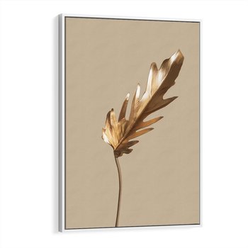 Obraz w ramie 70x100 - Piękno w Detalu - złoty, liść - rama biała