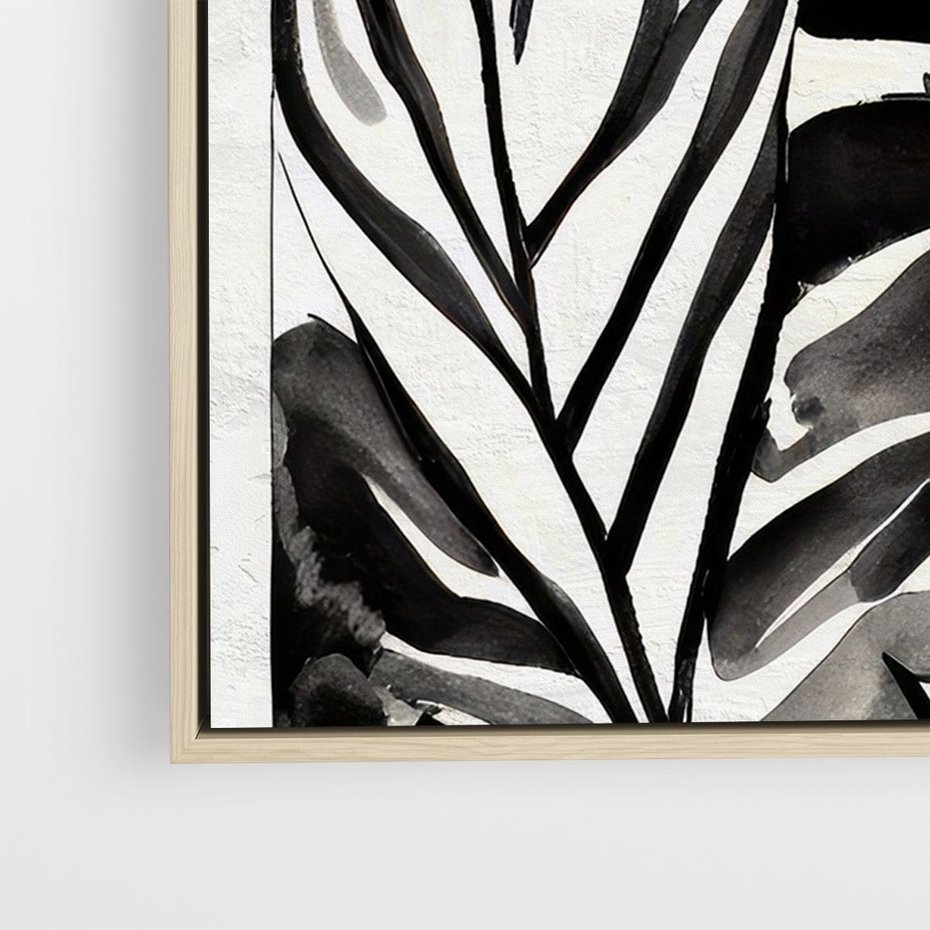 Obraz w ramie 100x70 - Czarne Liście - akwarelowy obraz, czarno biały - rama drewno
