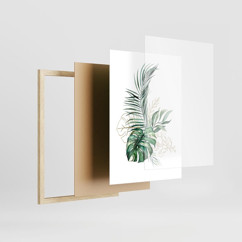 Plakat w ramie 30x40 - Luksus w Detalu - złote, liście - rama drewno