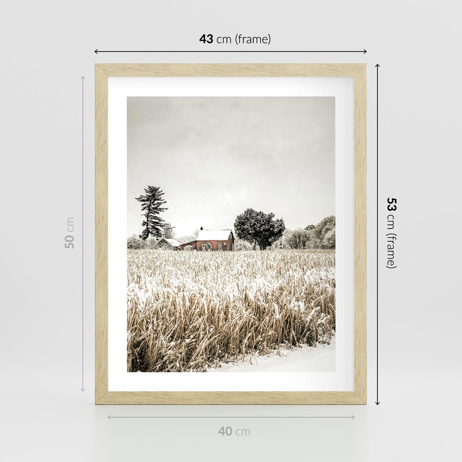 Plakat w ramie 40x50 - Idylliczna Zima - zima, krajobraz zimowy - rama drewno