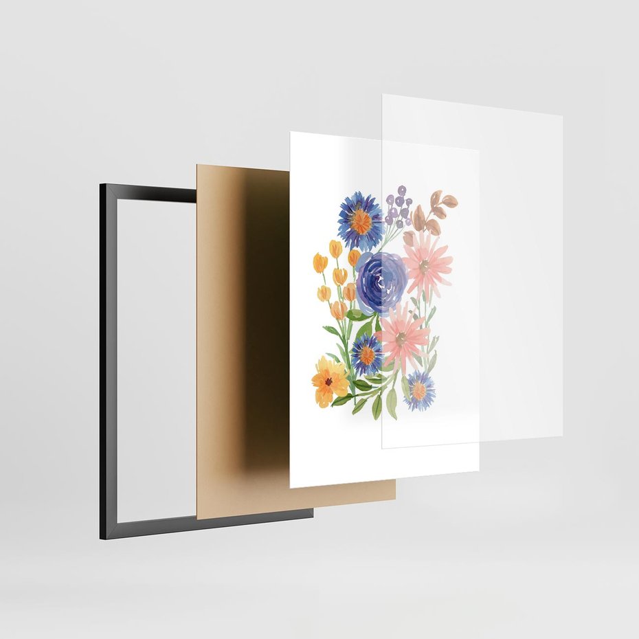 Plakat w ramie 50x70 - Migocące Widoki Kwiatów - akwarelowe polne kwiaty, minimalistyczny plakat - rama czarna