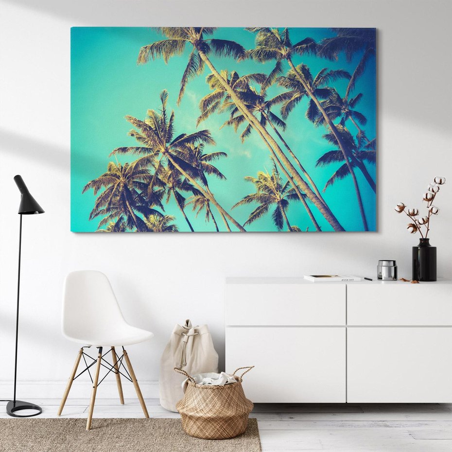 Obraz na płótnie 120x80 - Tropikalne palmy w krainie słonecznych wakacji - palmy, tropiki