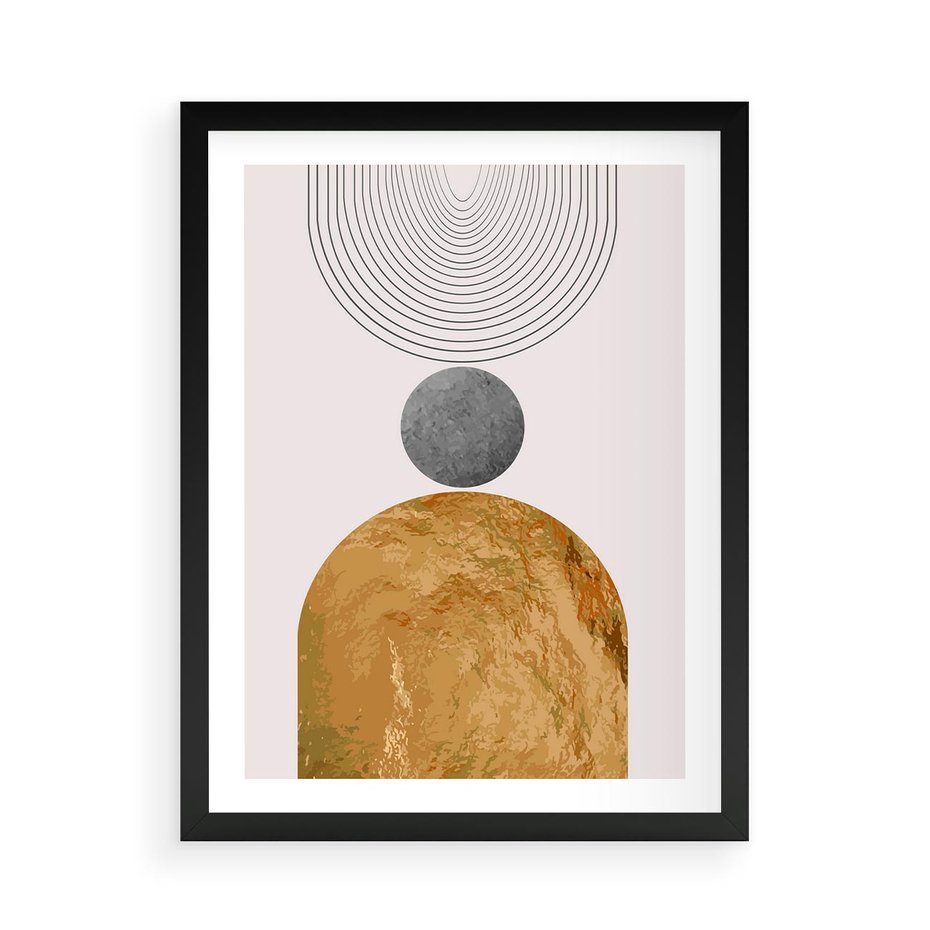 Plakat w ramie 50x70 - Złote Półkole w Sztuce Geometrii - grafika, złote półkole - rama czarna