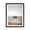 Plakat w ramie 50x70 - Wiejska Idylla - stary drewniany dom w polu suchej trawy, fotografia - rama czarna