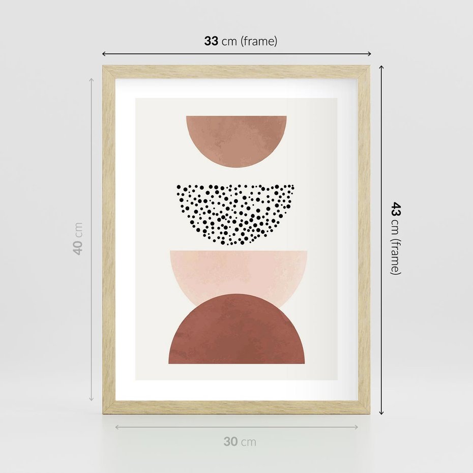 Plakat w ramie 30x40 - Geometryczna Harmonia w Brązach i Beżach - geometryczne kształty, brązy i beże - rama drewno