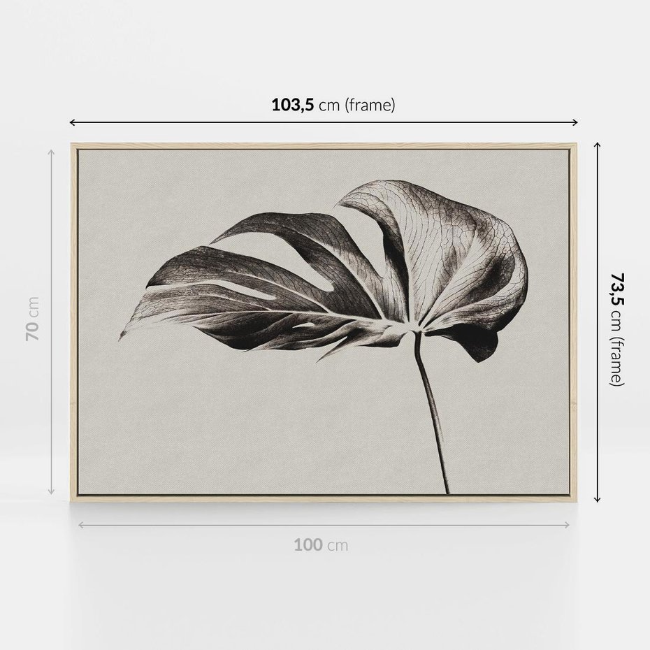 Obraz w ramie 100x70 - Szepczący Liść - szkic, czarno biały - rama drewno