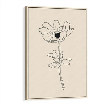 Obraz w ramie 80x120 - Przenikający Dialog - szkic kwiatu, mnimalistyczny szkic - rama drewno