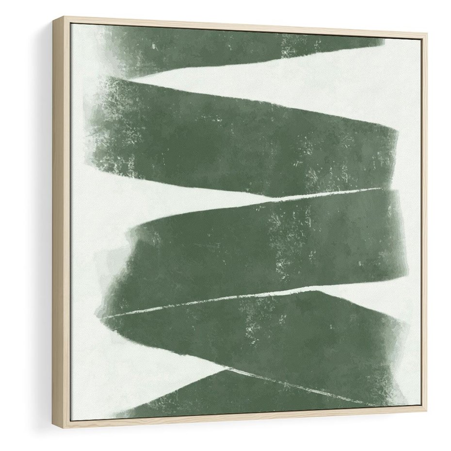 Obraz w ramie 50x50 - Zielone Refleksje - abstrakcja, zgaszony zielony kolor - rama drewno