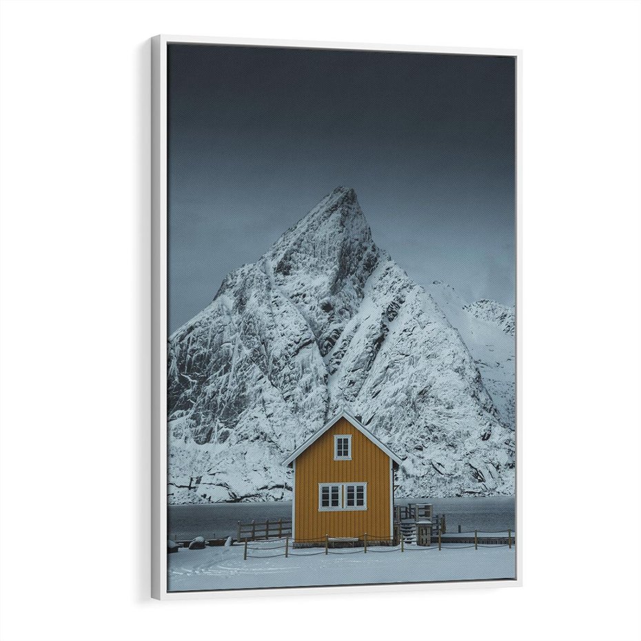 Obraz w ramie 80x120 - Urok Norweskich Domków - Skandynawia, Norwegia - rama biała