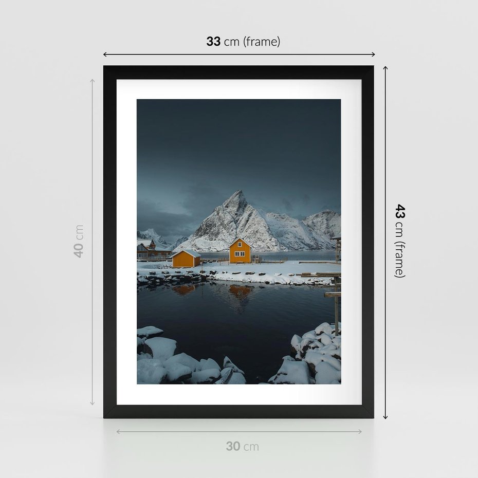 Plakat w ramie 30x40 - Minimalizm i Urok Natury - skandynawskie, domki - rama czarna