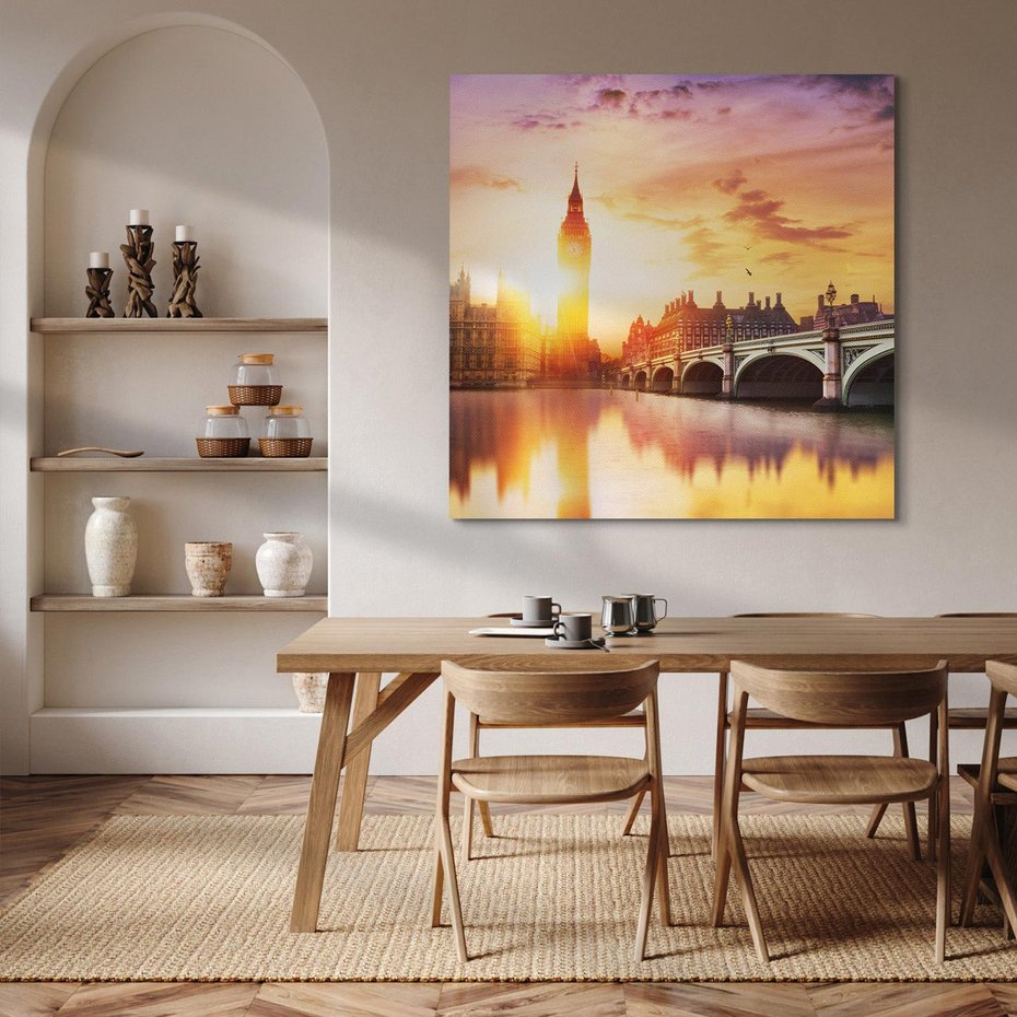 Obraz na płótnie 40x40 - Zachód słońca nad Big Benem i mostem - zachód, słońca