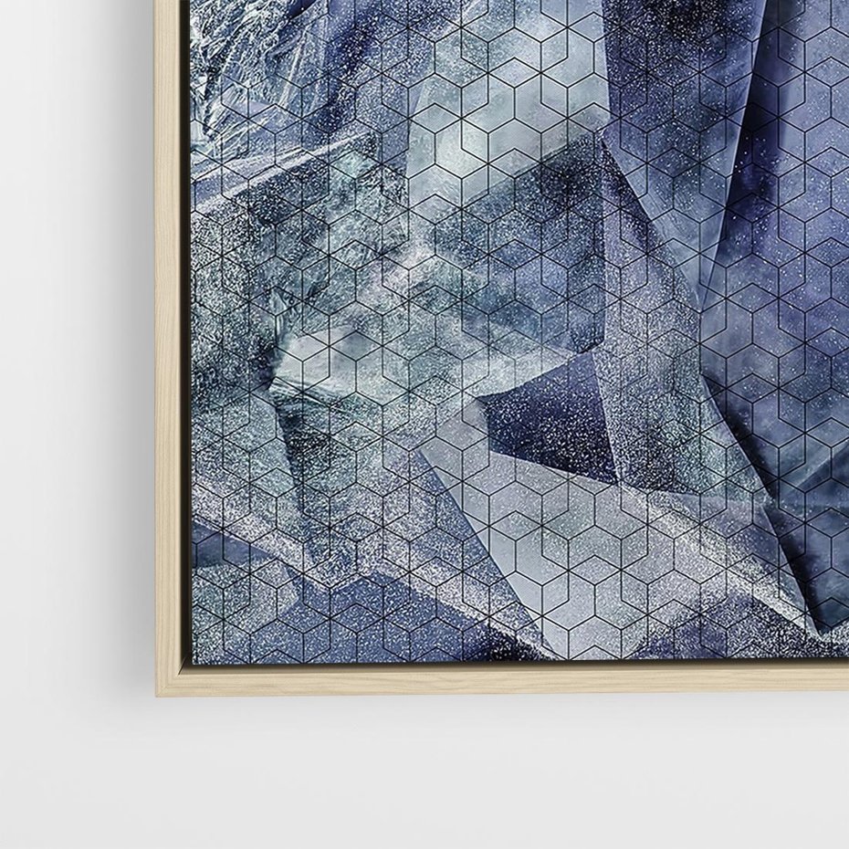 Obraz w ramie 50x50 - Melodia mgieł i marzeń - abstrakcja w kolorze granatu, przypominająca górę lodową - rama drewno