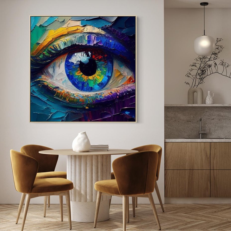 Obraz w ramie 50x50 - Mistyka Tęczowego Oka - oko, obraz olejny - rama drewno