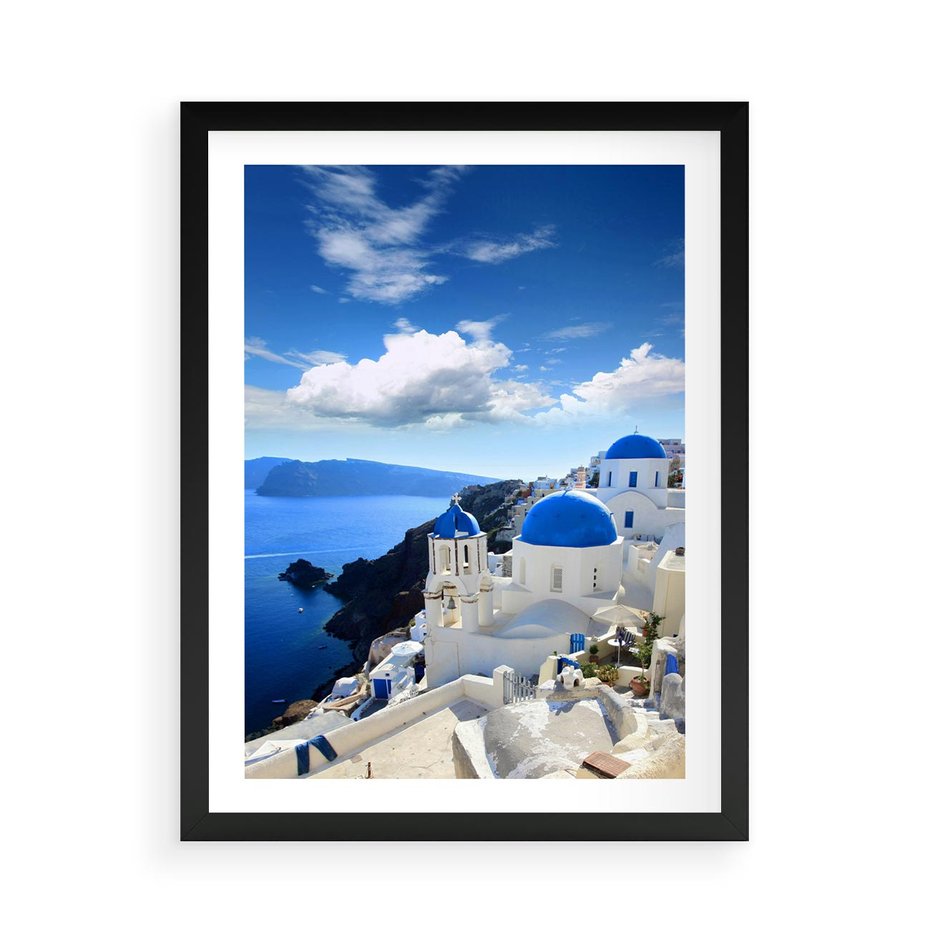 Plakat w ramie 50x70 - Magiczne Widoki - Santorini, perspektywa - rama czarna