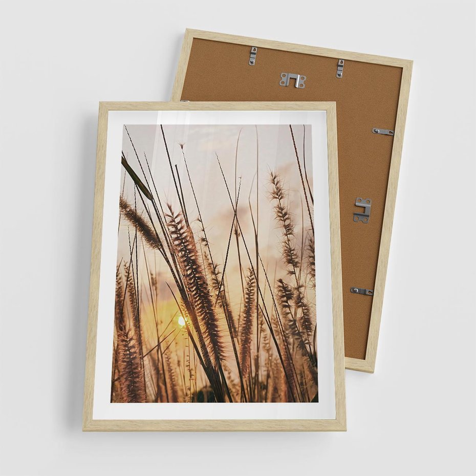 Plakat w ramie 50x70 - Malownicza Łąka z Trawam - trawy, łąka - rama drewno