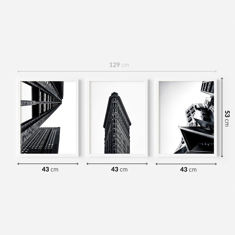 Zestaw obrazy w ramie 40x50 galeria - Architektura, budynki, czarno, biały - rama biała
