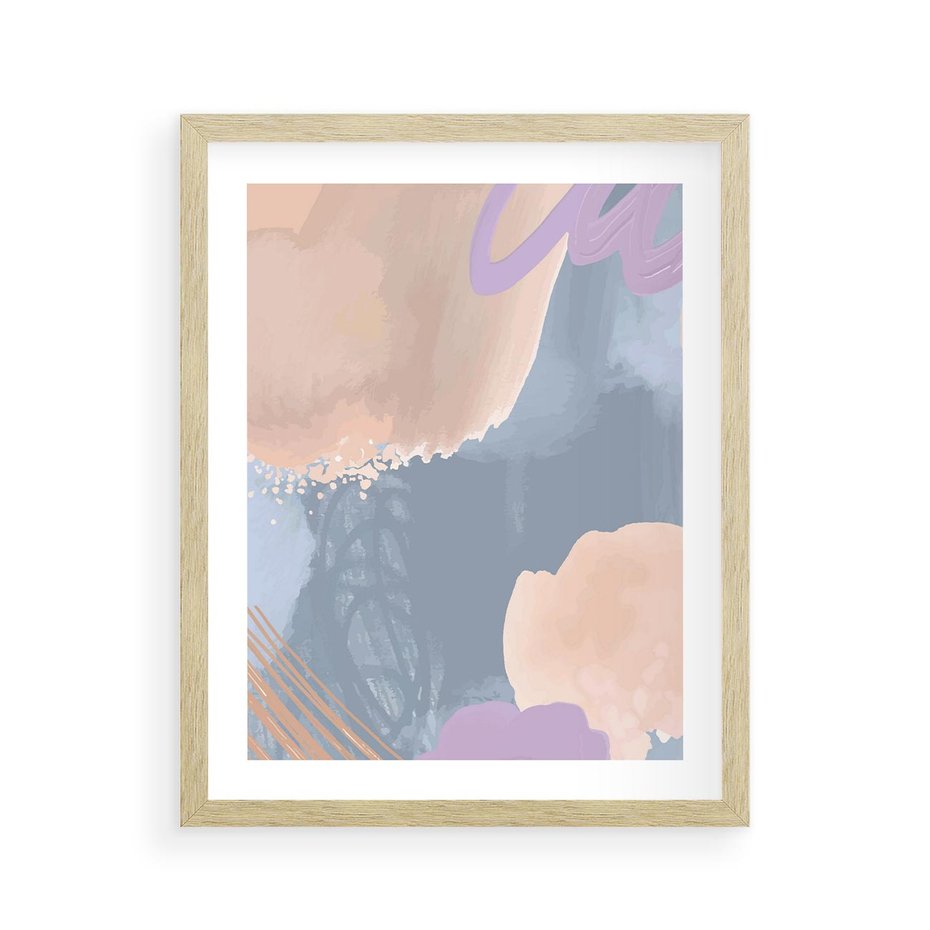 Plakat w ramie 40x50 - Rozmyte Akwarelowe Marzenia - abstrakcyjne akwarelowe plamy, pastele - rama drewno