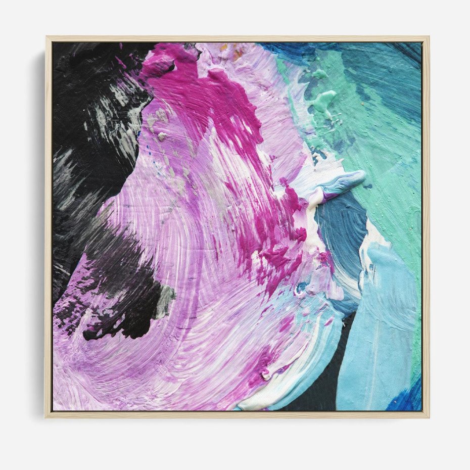 Obraz w ramie 50x50 - Kolorowy rój wyobraźni - rozlane kolorowe farby olejne, abstrakcja - rama drewno