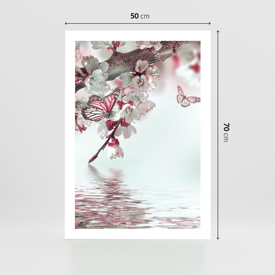 Plakat bez ramy 50x70 - Kwiatowa baśń z motylami - kwiaty, motyle