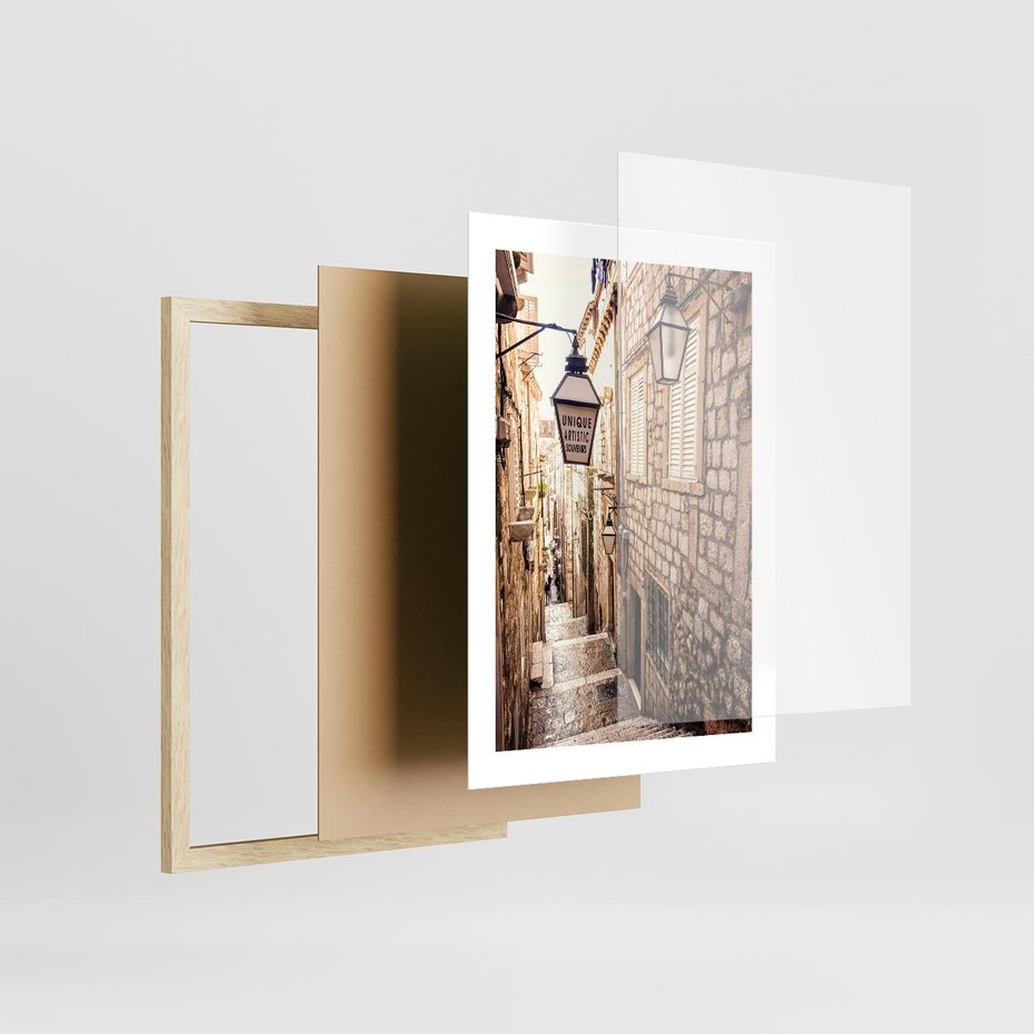 Plakat w ramie 30x40 - mistyczna podróż - uliczka, perspektywa - rama drewno