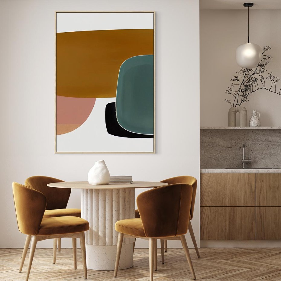 Obraz w ramie 80x120 - Emocje w akwarelach - geometryczne dziwne kształty, turkusowy - rama drewno