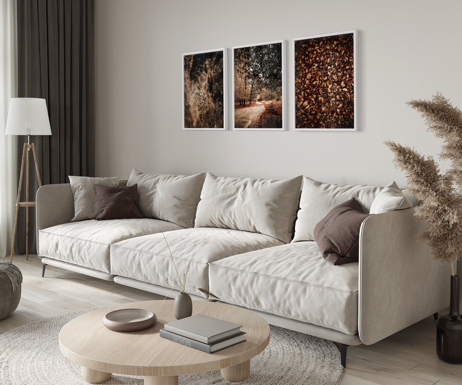 Zestaw obrazy w ramie 30x40 galeria - Jesienne, liście, nostalgia - rama biała