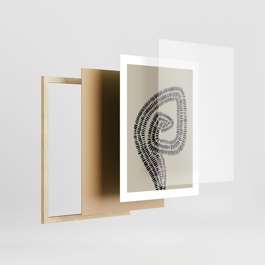 Plakat w ramie 30x40 - Nowoczesne Spektrum Wyobraźni - boho plakat, czarne kropki kreski - rama drewno