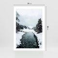 Plakat bez ramy 21x30 - Zimowa Przyroda: Rzeka, Góry i Śnieg - zima, rzeka