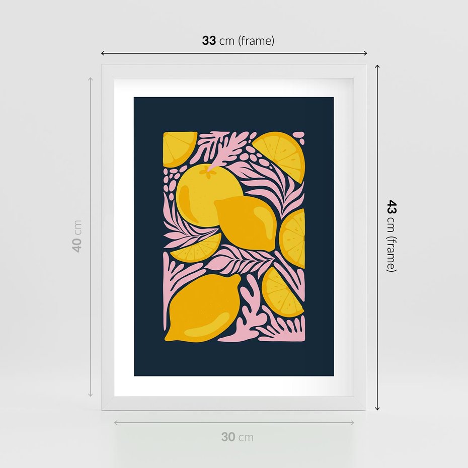 Plakat w ramie 30x40 - Kreatywne Rytmy - granatowe tło, nowoczesna kompozycja - rama biała