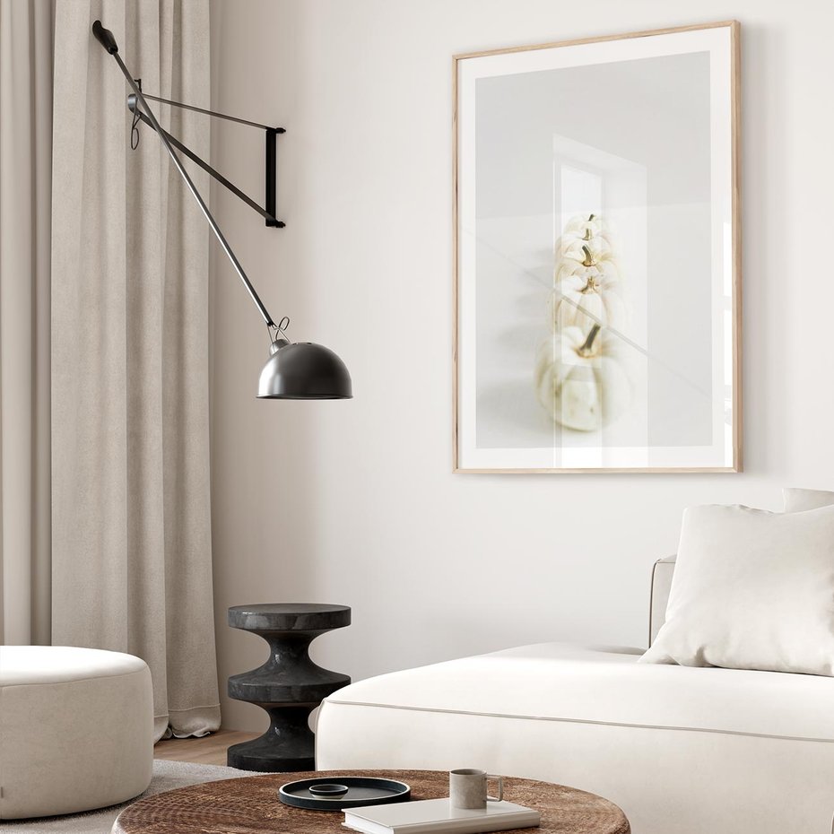 Plakat w ramie 50x70 - Białe Dynie - białe dynie, jesień - rama drewno