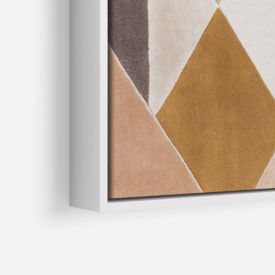 Obraz w ramie 80x80 - Odblaski niespełnionych marzeń - kompozycja z trójkątów, mix kolorów ziemi - rama biała