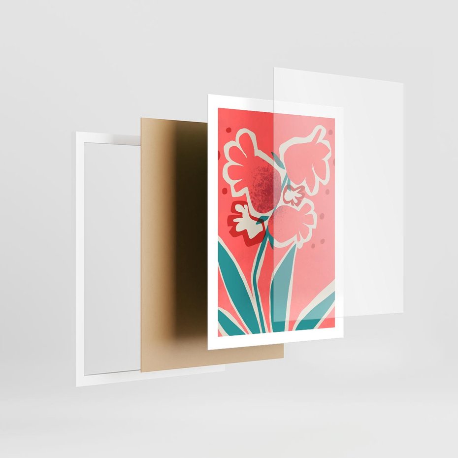 Plakat w ramie 50x70 - Rozkwitające Plamy i Formy - nowoczesny plakat, abstrakcyjne kwiaty - rama biała