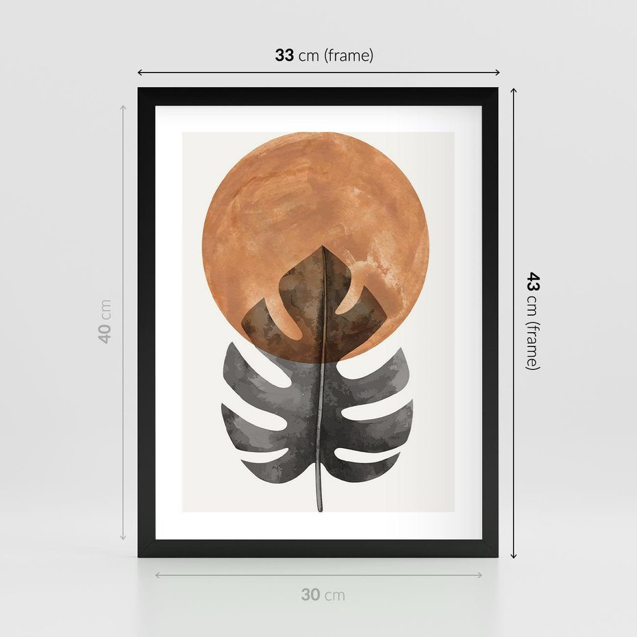 Plakat w ramie 30x40 - Natura a Sztuka - liść monstery, czarna grafika - rama czarna