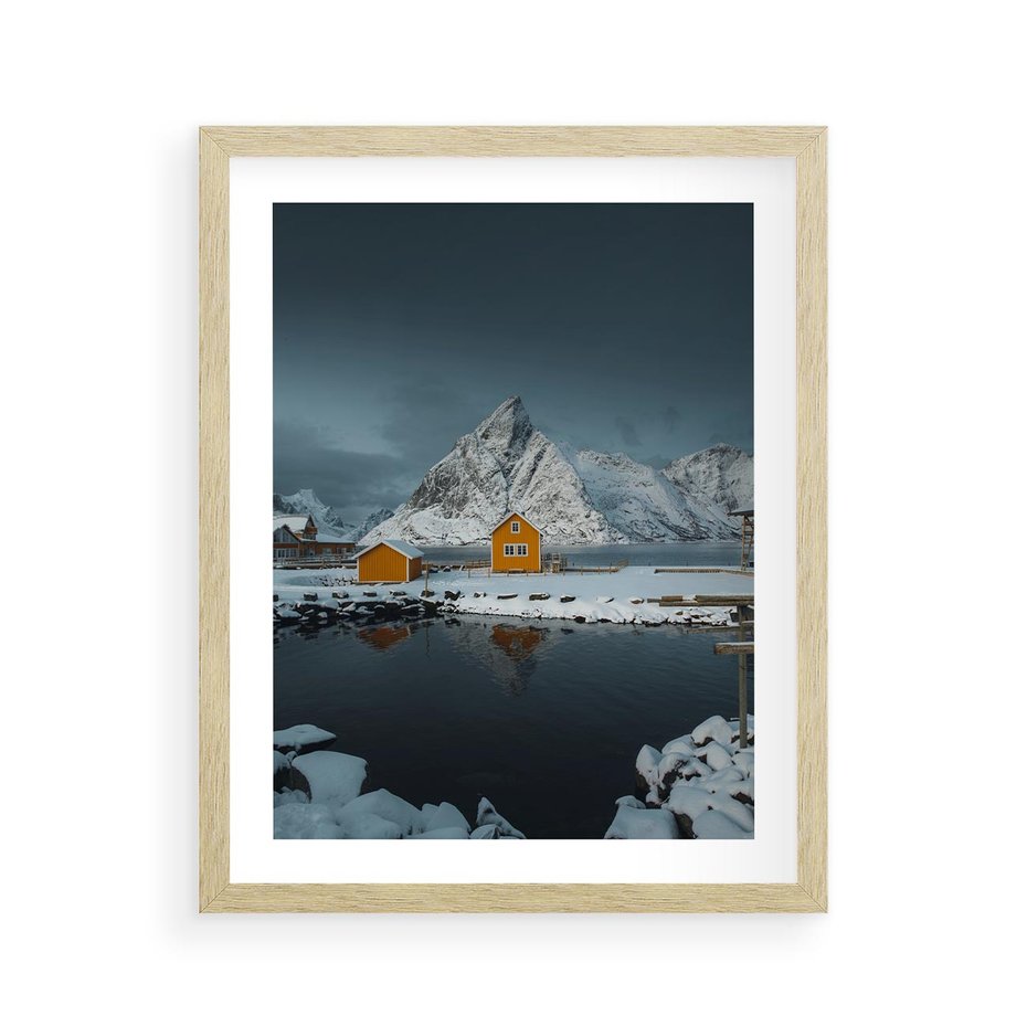 Plakat w ramie 40x50 - Minimalizm i Urok Natury - skandynawskie, domki - rama drewno