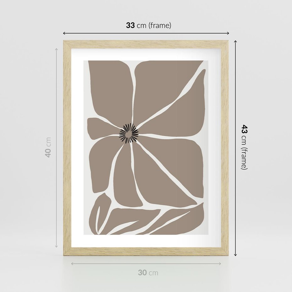 Plakat w ramie 30x40 - Złudne Zmysły - abstrakcyjny kwiat, beże i brązy - rama drewno