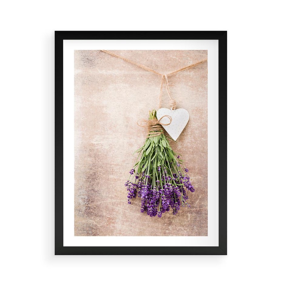 Plakat w ramie 50x70 - Romantyczny urok - lawenda, bukiet - rama czarna