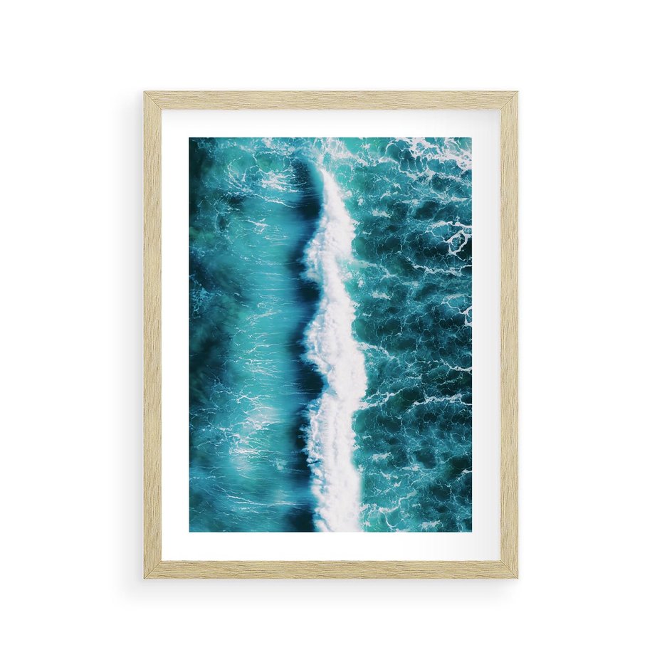 Plakat w ramie 30x40 - Błękitna Siła Oceanu - fale, ocean - rama drewno
