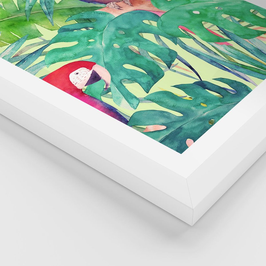 Plakat w ramie 30x40 - Egzotyczna Przygoda - tropikalne, liście - rama biała