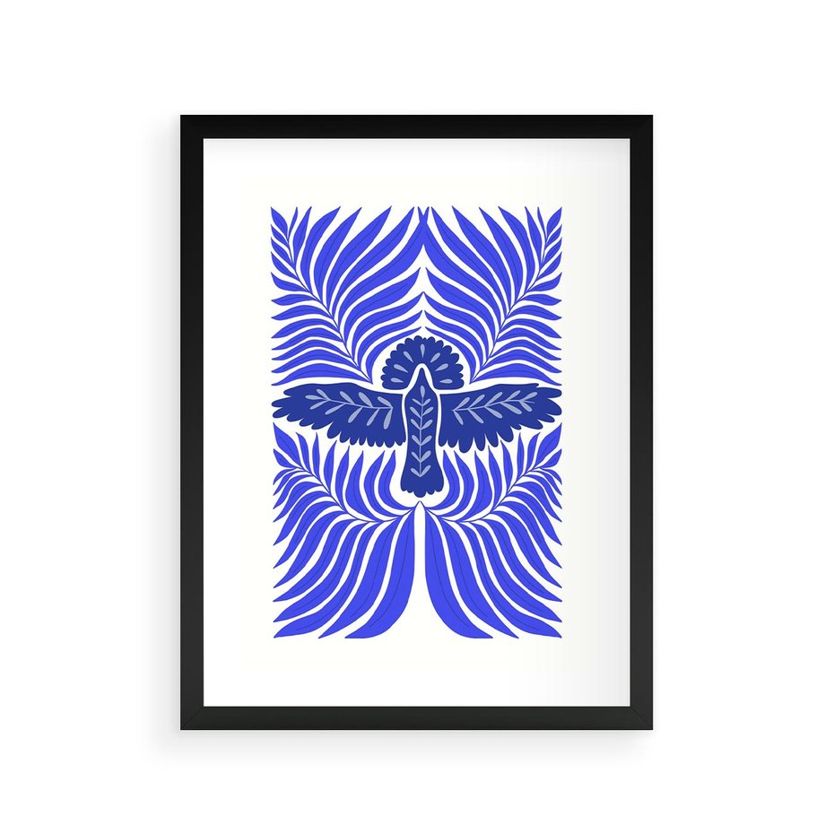 Plakat w ramie 30x40 - Etniczne Rekwizyty - etniczne roślinne wzory, granat - rama czarna