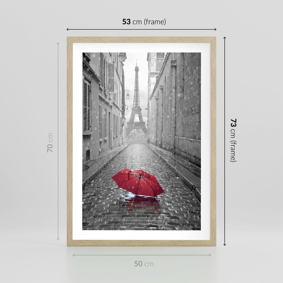 Plakat w ramie 50x70 - Kolorowy parasol w Paryżu - Paryż, parasol - rama drewno